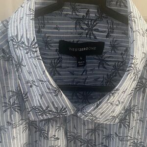 Blue Palm Print Men's Casual Shirt
